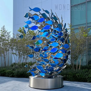 Scultura moderna grande in acciaio inossidabile per scuola di pesce all'aperto - Product Image 1