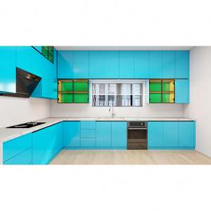 Nouvelle conception de meubles de cuisine à finition brillante, armoires de cuisine modulaires en panneaux laqués avec plan de travail en pierre - Product Image 2