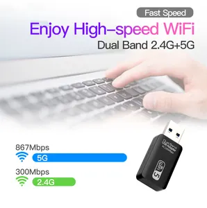 Fabrika fiyat RTL8812BU 2.4GHz ve 5GHz usb kablosuz adaptör 1300Mbps dual band wifi güvenlik cihazı 802.11ac wi fi sopa usb