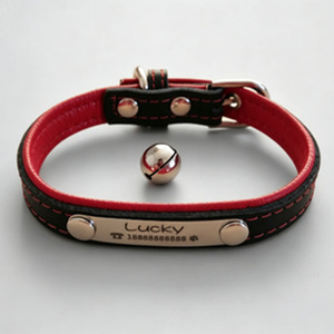 Personalized Engraved Leather Classic Simple Anti-lost Adjustable Dog & Cat <b>Collar</b> with Bell-Custom <b>Pet</b> Accessory - Product Image 1