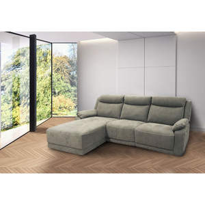 Divano Soggiorno ISCHIA con Chaise Longue Sinistra in Tessuto Elefante e Relax Elettrico - Product Image 1