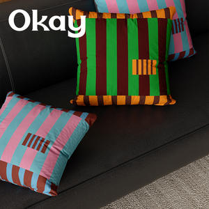 Okay Striped Pillow Cases <b>Square</b> Dutch Velvet Breathable Home Decor Cushions With Inserts - Product Image 1