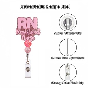 Porte-badge infirmier en PVC translucide personnalisable avec sangle en acrylique, perles et strass, modèle best-seller - Product Image 3