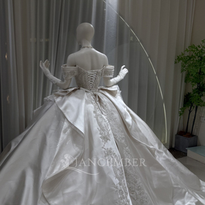 Robe de mariée élégante ivoire Lsoy056 avec broderie baroque, corset, robe de bal, traîne en satin et gants pour cérémonie religieuse Jancember - Product Image 5