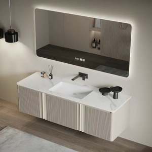 Meuble de salle de bain économique de style moderne avec option de finition en stratifié imitation marbre, charnières et accessoires pour lavabo, idéal pour les appartements. - Product Image 4