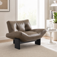 Fauteuil de détente moderne et minimaliste avec revêtement en cuir pleine fleur et base en bois massif