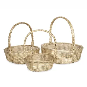 Hot Selling Handmade Oval Natural Willow Organizer Wicker Woven Basket With Handle Big Baskets For Gift Tree Basket Holders