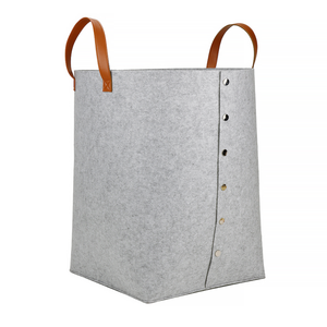 Cesto para Ropa Sucia de Fieltro Gris, Plegable, con Asas de Cuero - Product Image 2
