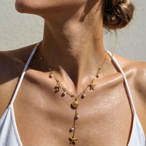 สร้อยคอจี้แฟชั่นฮาวายฤดูร้อน สร้อยคอเปลือกหอยเคลือบทอง 14k 18k PVD  ทำจากสแตนเลสสตีล 316L สำหรับผู้หญิง - Product Image 1