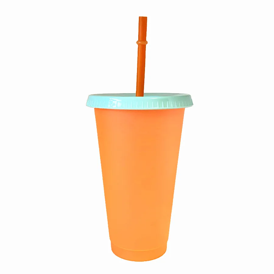 24oz new creative water cup temperature sensitive plastic cold water pipe straw cup wholesale color changing cups