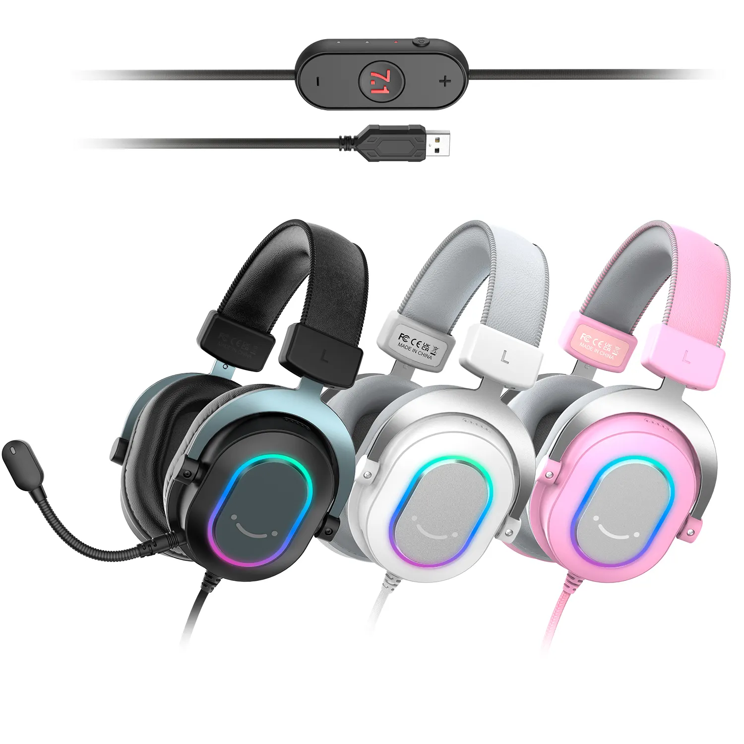 Fifine fone de ouvido gamer h6 com fio, headset para jogos com usb, cancelamento de ruído de alta qualidade, 7.1 rgb