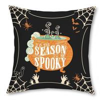 Housse de coussin vintage Halloween 45x45cm avec motifs fantôme, citrouille, squelette, chauve-souris, chat noir (sans rembourrage)