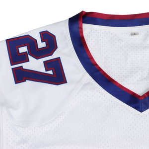 Maglia da uomo americana da Football americano con maniche corte Logo personalizzato con le ultime strisce blu e bianche Design OEM & ODM disponibili - Product Image 3