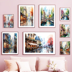 Peinture sur toile murale style nordique, affiche décorative pour intérieur, vue sur les villes de Londres, <span class=keywords><strong>Paris</strong></span>, Europe et Amérique, thème Retour aux sources de la mode - Product Image 1
