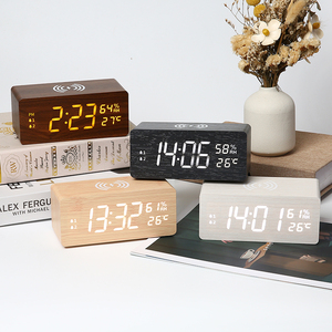 Reloj de Mesa de Madera con Carga Inalámbrica Rápida para Decoración del Hogar, con Doble <span class=keywords><strong>Alarma</strong></span>, Volumen Ajustable, Brillo, Temperatura y Humedad - Product Image 2