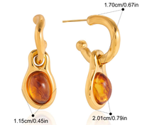 Pendientes Artísticos de Acero Inoxidable 316L con Baño de Oro y Gota de Ámbar, Impermeables, Estilo Vintage, Joyería de Destaque