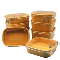 Emballage écologique 500 ml 1400 ml à emporter, bols carrés en papier kraft blanc pour salades, contenants alimentaires avec couvercle