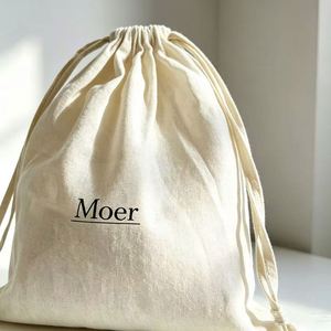 Sac à cordon en coton personnalisé avec logo imprimé, couleur naturelle, pochette anti-poussière en coton avec doubles cordons - Product Image 3