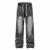 Jeans baggy SOONREE pour hommes, denim streetwear, cordon de serrage, jogger, jeans pour hommes, Y2K, gris dégradé, ourlet effiloché, OEM personnalisé, haute qualité