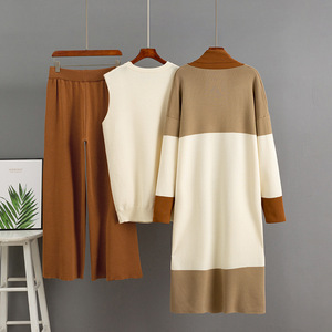 2026 Winter Fashion Daily Wear Loose Cardigan Woven Knitted Three-Piece Set Vest Wide-Leg Pants Knee England Style Casual Lazy - Product Image 5