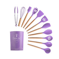 Ensemble d'ustensiles de cuisine en silicone antiadhésifs avec spatule et pelle, manche en bois, accessoires de cuisine écologiques