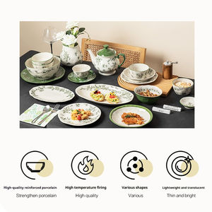 Juego <span class=keywords><strong>de</strong></span> Platos <span class=keywords><strong>de</strong></span> Porcelana Verde Floral Vintage Francés con Borde Ondulado <span class=keywords><strong>para</strong></span> Banquetes <span class=keywords><strong>de</strong></span> Boda, Comedor Fino y Vajilla <span class=keywords><strong>de</strong></span> Restaurante - Product Image 3