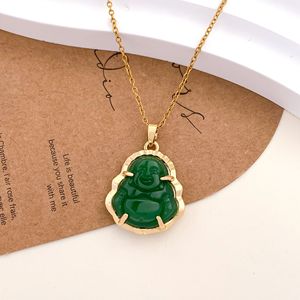 Collar con Colgante de Buda <span class=keywords><strong>Maitreya</strong></span> Étnico, Sonriente y Feliz, de Jade Verde, con Gran Vientre, en Acero Inoxidable 316L, Chapado en Oro de 18k - Product Image 5