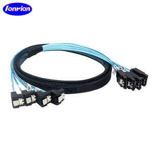 Ionrion Sas 4.0 4Sata To 4 90 Degree Sata Data Cable For <b>Computer</b> <b>Motherboard</b> And Ssd Connection - Product Image 1