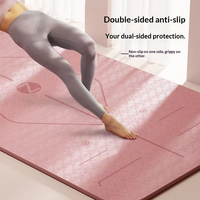 Tapis de yoga pliable vert sauge, écologique, en TPE double couche, antidérapant, imperméable, épaisseur 6/8 mm, lignes d'alignement, avec poignée de transport