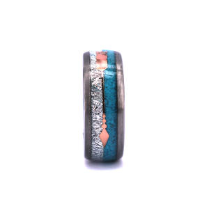 8mm Meteorit und Crushed Turquoise Inlay Wolfram Trau ringe mit Rosé<span class=keywords><strong>gold</strong></span> Pfeil Comfort Fit <span class=keywords><strong>Ring</strong></span> - Product Image 4