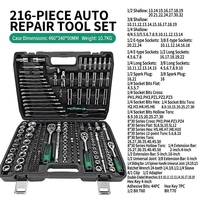 Ensemble d'outils à douilles de 216 pièces, kit d'outils manuels pour la réparation automobile, clé à cliquet, boîte à outils combinée pour l'entretien des voitures et des motos