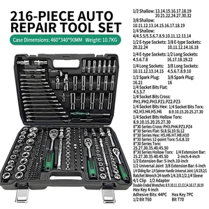 Ensemble d'outils à douilles de 216 pièces, kit d'outils manuels pour la réparation automobile, clé à <span class=keywords><strong>cliquet</strong></span>, boîte à outils combinée pour l'entretien des voitures et des motos - Product Image 2