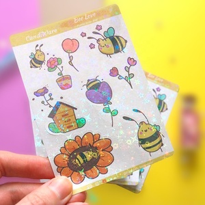 Feuilles d'autocollants en vinyle holographique imperméable imprimées sur mesure, PVC auto-adhésif, découpe à la demande, facile à décoller, paillettes - Product Image 1