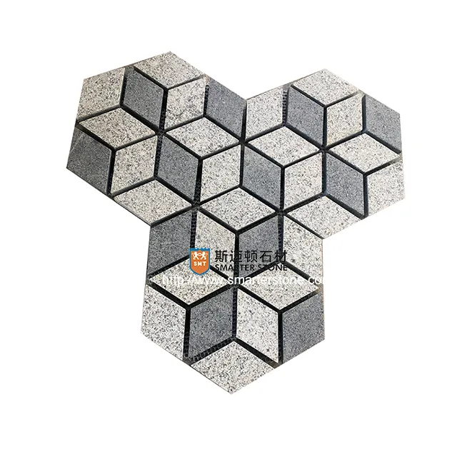 G684 G603 hexagon 3D Mesh Paver outdoor stone paving mesh grey pavers granite cobblestone for driveway