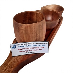 Thanh Tung Thinh Wooden <b>Mugs</b> Set Tray Handmade Solid Wood Traditional Style Dishwasher Microwave Safe <b>Gift</b> <b>Box</b> Packaging Made - Product Image 1