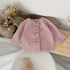Manteau Doux et Confortable en Peluche pour Bébé Fille, Hiver, avec Nœud sur le Devant, Coupe Trapèze, Manches Raglan, Col Rond, Rose Poudré, Chaud, pour Enfants - Product Image 2