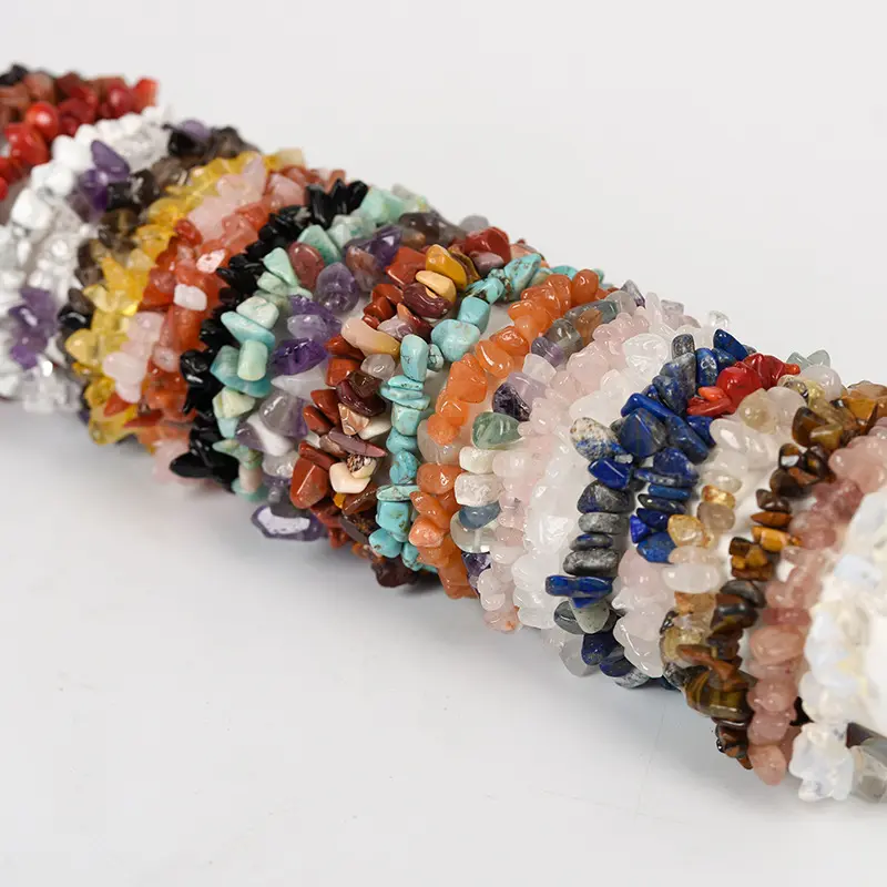 Venta al por mayor Irregular Colorido Chip Piedra Natural Pulseras Elásticas Curación Grava Cristal Pulsera de Piedras Preciosas Para Mujeres y Niñas