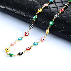 Collier en acier inoxydable œil turc maléfique de 6 mm de large, chaîne plaquée or, perles colorées, bijoux en émail pour femmes - Product Image 5