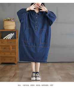 Abito in Denim autunnale alla moda da donna, comodo, allentato e dimagrante, modello solido naturale per le uscite Casual - Product Image 5