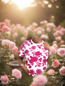Camiseta de cuello redondo para mujer, a la moda, de manga corta, con estampado de rosas, de algodón, informal, estilo romántico para primavera y verano - Product Image 2