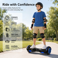 Hoverboard intelligent pour adultes de 6,5 pouces avec poignée portable, moteur double 160W, vitesse de 12 km/h, trottinette électrique à deux roues pour enfants