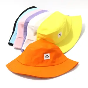 Sombrero de cuero con estampado de cara sonriente, sombrero de cubo con estampado de etiqueta, para exteriores, a la moda