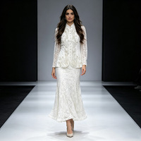 Ensemble modeste pour invitées de mariage, costume élégant noir 2 pièces pour femmes, veste en dentelle perlée et jupe longue sirène pour événements formels