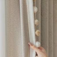 ZSTARR rideaux beiges de luxe personnalisés tissu floral solide à haute ombrage avec garniture de boule de pompon pour les fenêtres du salon