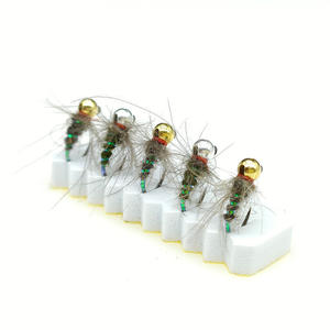 OEM 10cm 6 #   <span class=keywords><strong>Mouche</strong></span> de pêche à la truite sans ardillon CDC-Midge Nymph, <span class=keywords><strong>mouche</strong></span> sèche avec tête perlée or/argent et hameçon à anneau sans ardillon - Product Image 5