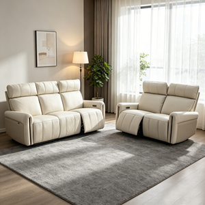Sofá Seccional Extensible de Cuero Genuino Moderno con Reclinación Eléctrica y Reposacabezas Eléctrico, Mueble de Sala con Estructura de Madera - Product Image 1