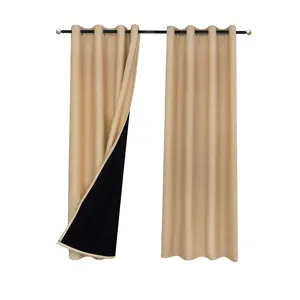 Full blackout curtain back black color lined bedroom solid curtain .