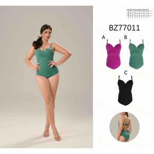 เอชดีเจ พลัสไซส์ชุดว่ายน้ำวันพีซแบบไขว้คอเอวสูงชุดว่ายน้ำสีทึบ BZ77011 - Product Image 2