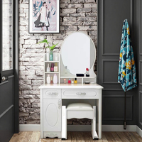 Ensemble coiffeuse avec miroir LED blanc, table de maquillage avec tabouret et rangements pour chambre à coucher et maison