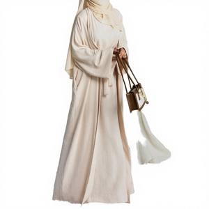 Ensemble de 2 pièces en polyester de couleur unie, Abaya Dubaï, vêtements islamiques pour femmes, anti-boulochage, robe intérieure modeste ouverte, vente en gros - Product Image 4